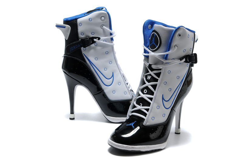 Nike Jordan High Heels White Black Blue - Click Image to Close