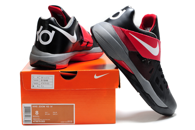 Nike Kevin Durant 4 Black Red White Logo Shoes