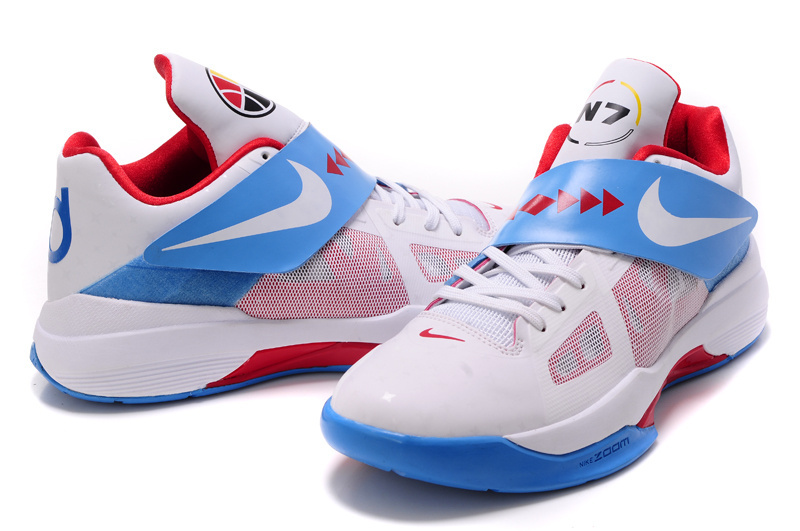 Nike Kevin Durant 4 White Baby Blue Red Shoes - Click Image to Close