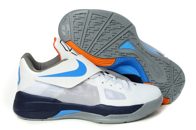 Nike Kevin Durant 4 White Dark Blue Logo Shoes - Click Image to Close