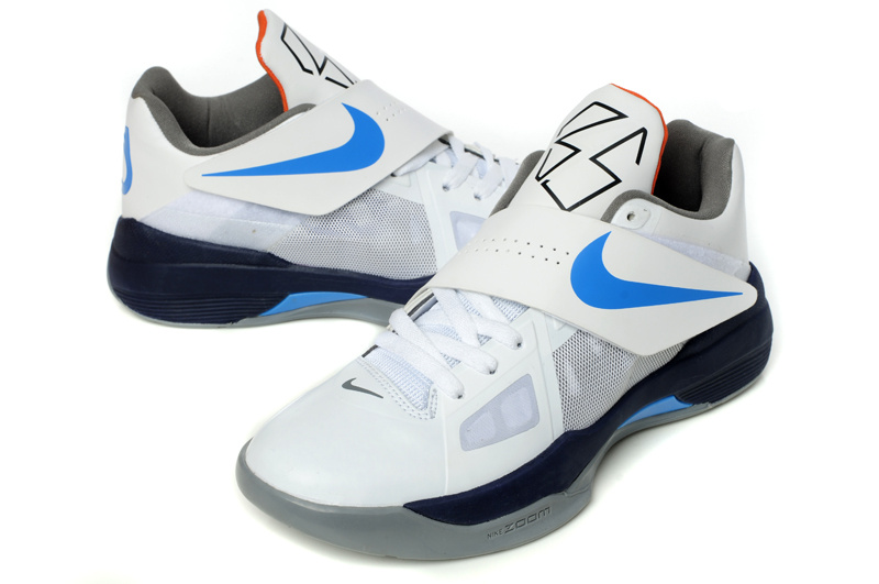 Nike Kevin Durant 4 White Dark Blue Logo Shoes - Click Image to Close