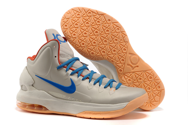 Nike KD 5 High Light Gold Blue Orange Basketball Shoes - Click Image to Close