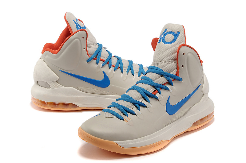 Nike KD 5 High Light Gold Blue Orange Basketball Shoes - Click Image to Close