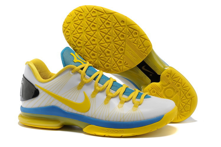 Nike Kevin Durant 5 White Yellow Blue Basketball Shoes - Click Image to Close