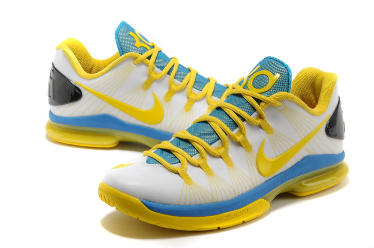 Nike Kevin Durant 5 White Yellow Blue Basketball Shoes