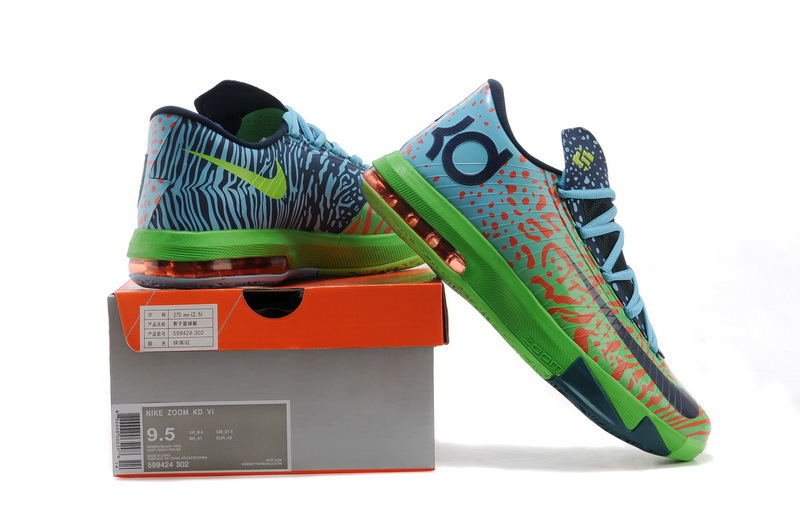 Nike Kevin Durant 6 Black Green Blue Basketball Shoes - Click Image to Close