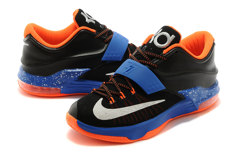 Nike Kevin Durant 7 Black Blue Orange White Basketball Shoes - Click Image to Close