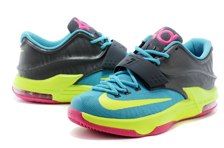Nike Kevin Durant 7 Blue Black Yellow Pink Basketball Shoes