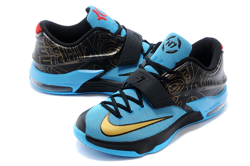 Nike KD 7 N7 Blue Black Gold Shoes - Click Image to Close