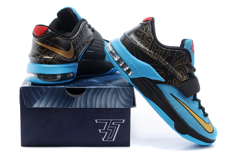 Nike KD 7 N7 Blue Black Gold Shoes - Click Image to Close