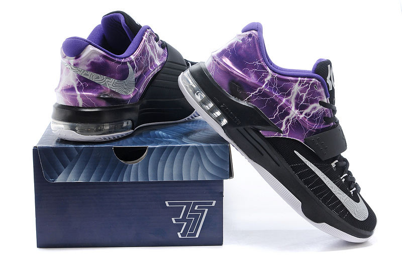 Nike KD 7 Thunder Black Purple White Shoes - Click Image to Close