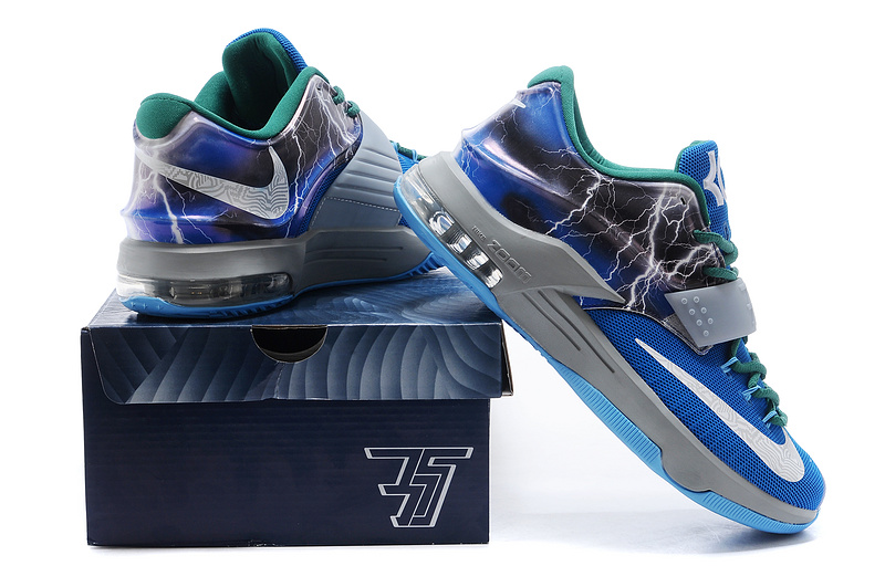 Nike KD 7 Thunder Blue Grey White Shoes - Click Image to Close