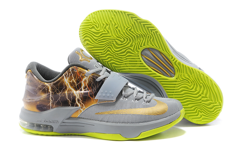 Nike Kevin Durant 7 Thunder Grey Gren Gold Shoes - Click Image to Close