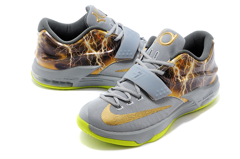 Nike KD 7 Thunder Grey Green Gold Shoes - Click Image to Close