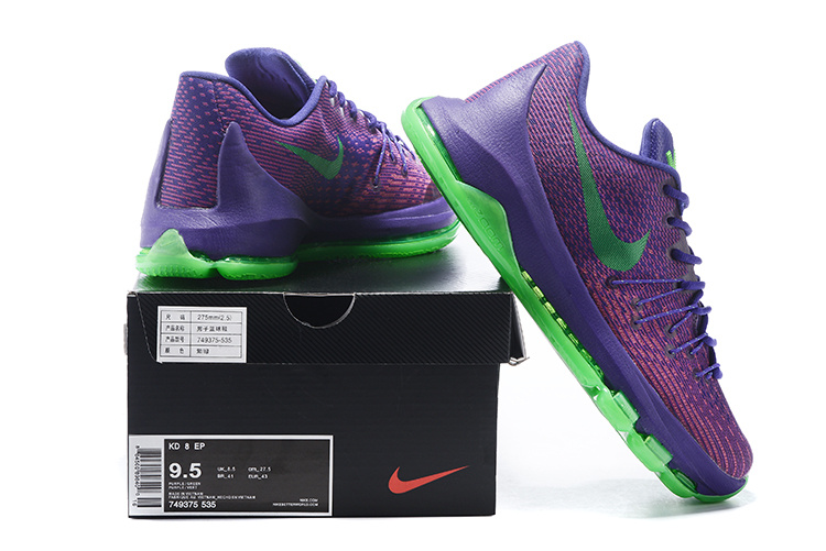 Nike KD 8 Fluorscent Purple Green Basketball Shoes - Click Image to Close