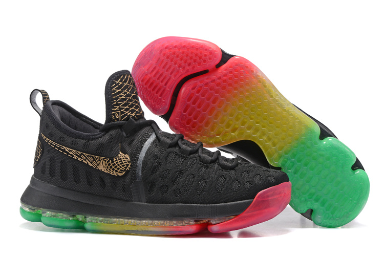 Nike KD 9 Black Gold Rainbow Sole Shoes - Click Image to Close