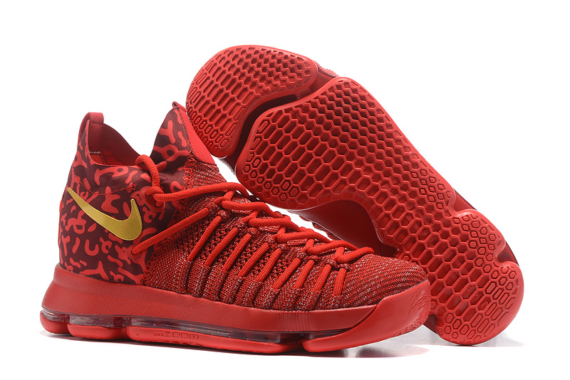 Nike KD 9 Elite All Red Gold Shoes