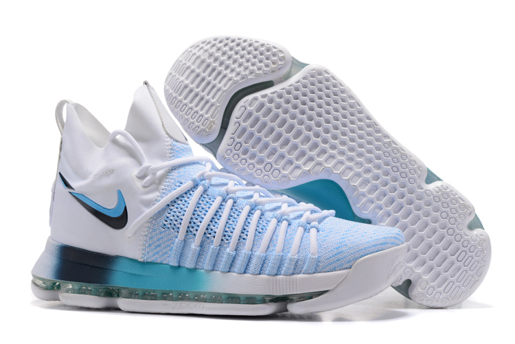 Nike KD 9 Elite Playoff White Blue Shoes - Click Image to Close