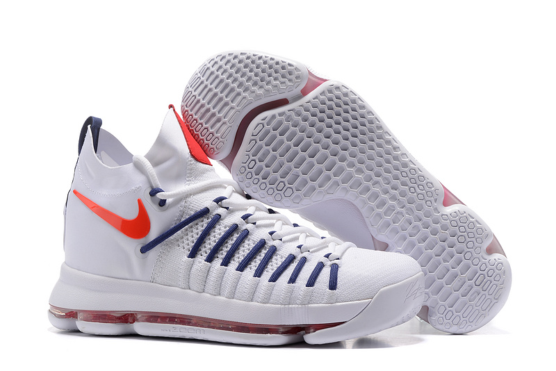 Nike KD 9 Elite White Blue Red Shoes - Click Image to Close