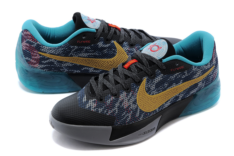 Nike KD Trey 5 II Flywire Black Grey Blue Gold Logo Shoes - Click Image to Close