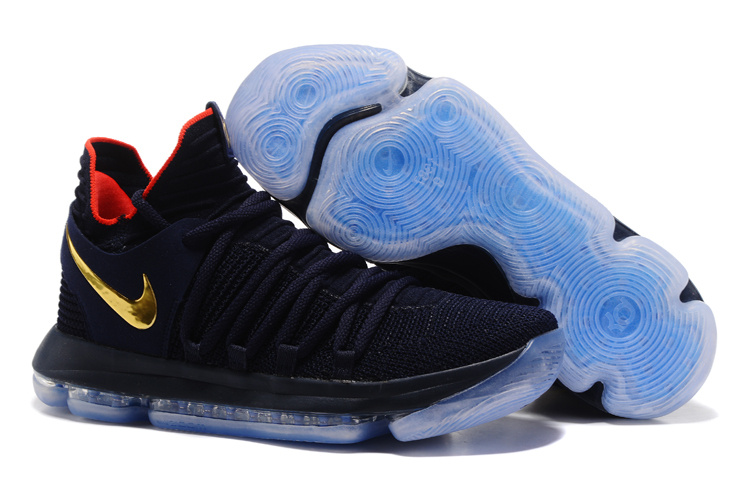 Nike Kevin Durant 10 Deep Blue Gold Ice Sole Shoes - Click Image to Close