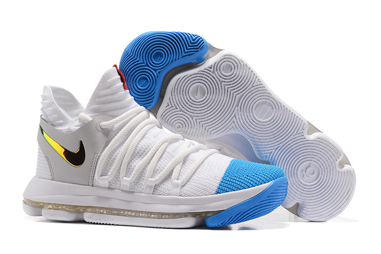 Nike Kevin Durant 10 White Blue Gold Shoes - Click Image to Close