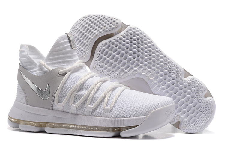 Nike Kevin Durant 10 White Grey Silver Shoes - Click Image to Close