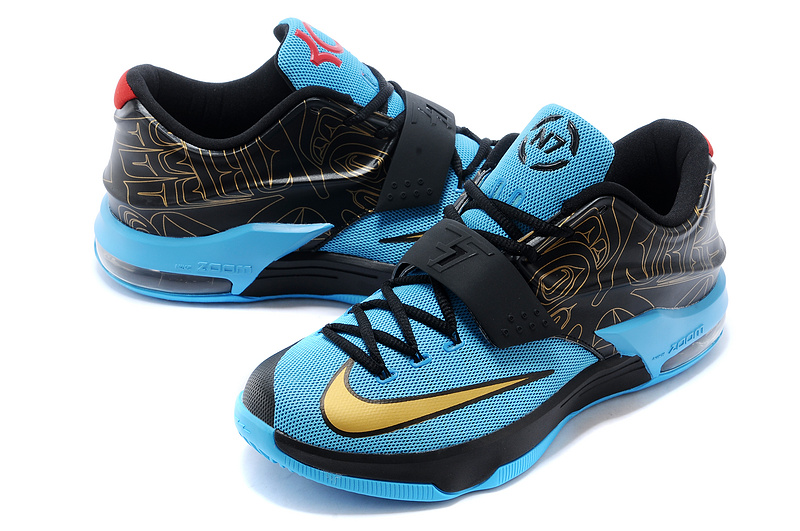 Nike Kevin Durant 7 Black Blue Gold Shoes - Click Image to Close