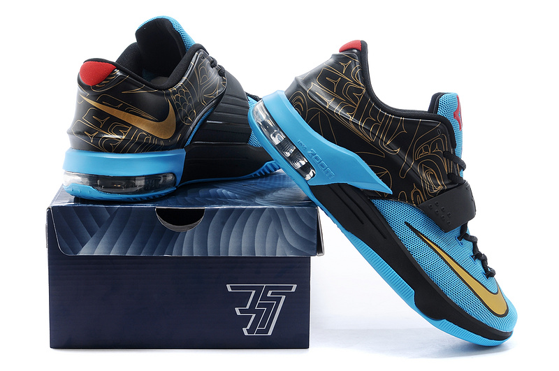 Nike Kevin Durant 7 Black Blue Gold Shoes - Click Image to Close