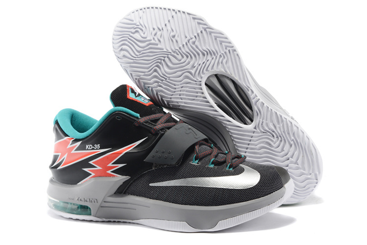 Nike Kevin Durant 7 Black Silver Red Green Grey Shoes - Click Image to Close