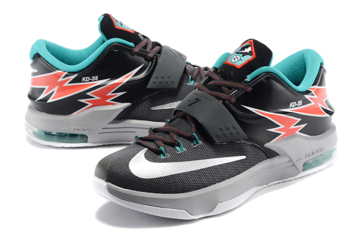 Nike Kevin Durant 7 Black Silver Red Green Grey Shoes - Click Image to Close