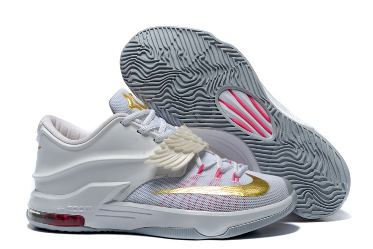 Nike Kevin Durant 7 Breast Cancer White Gold Shoes - Click Image to Close