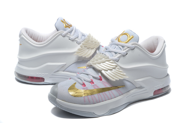 Nike Kevin Durant 7 Breast Cancer White Gold Shoes - Click Image to Close