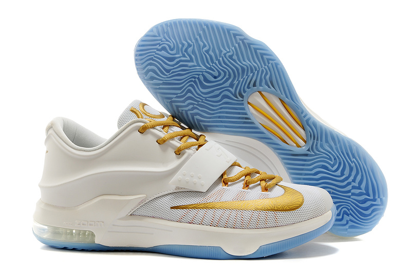 Nike Kevin Durant 7 White Gold Baby Blue Basketball Shoes - Click Image to Close