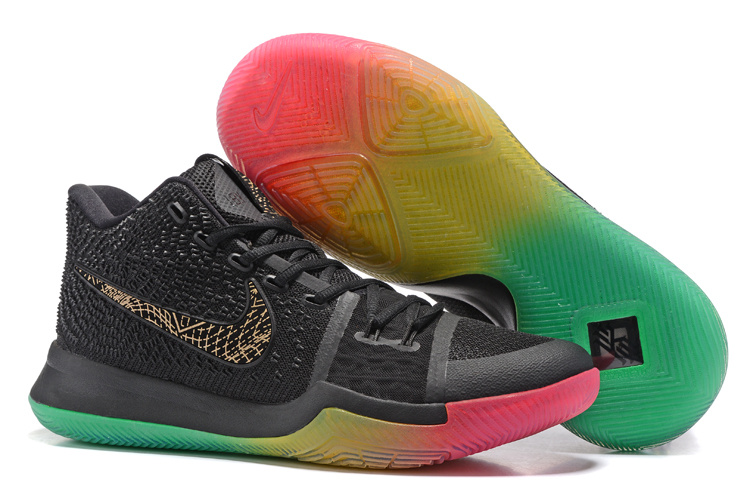 Nike Kyrie 3 Black Gold Rainbow Sole Shoes - Click Image to Close