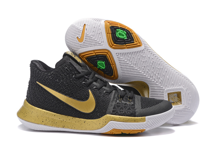 Nike Kyrie 3 Black Gold White Shoes - Click Image to Close