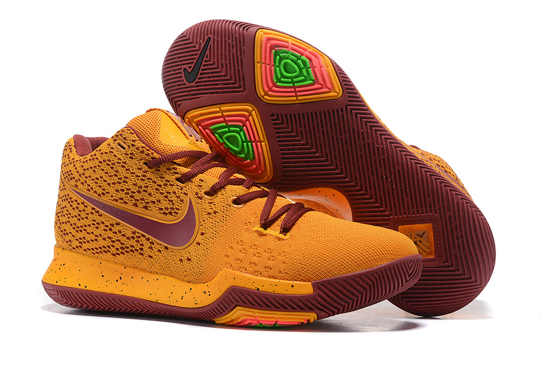 Nike Kyrie 3 Knit Yellow Wine Red Shoes - Click Image to Close