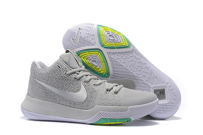 Nike Kyrie 3 Wolf Grey Green Basketball Shoes - Click Image to Close