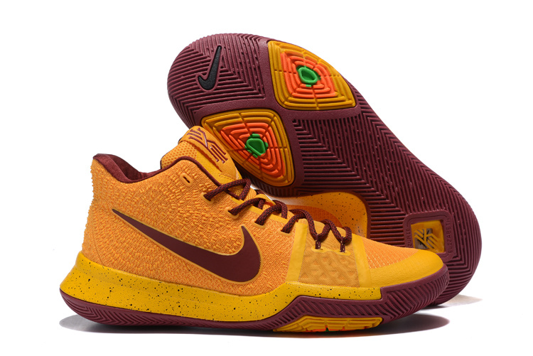 Nike Kyrie 3 Yellow Wine Red Shoes - Click Image to Close