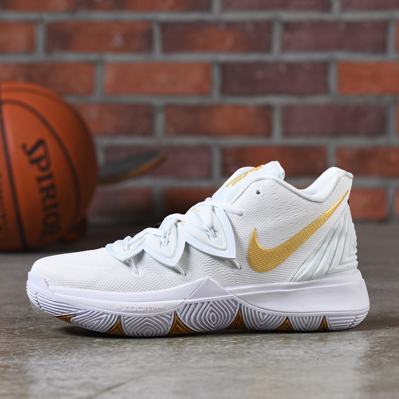 Nike Kyrie 5 White Gloden Shoes - Click Image to Close