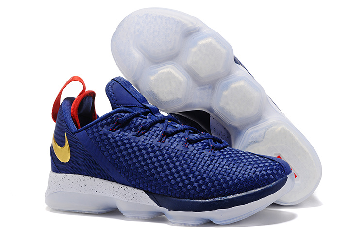 Nike LeBron 14 Low Blue White Gold Shoes - Click Image to Close