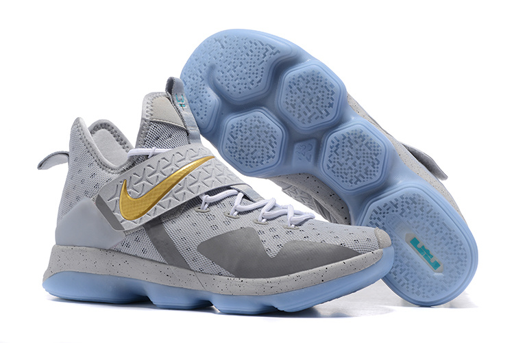 Nike LeBron James 14 Openning night Wolf Grey Gold Shoes - Click Image to Close