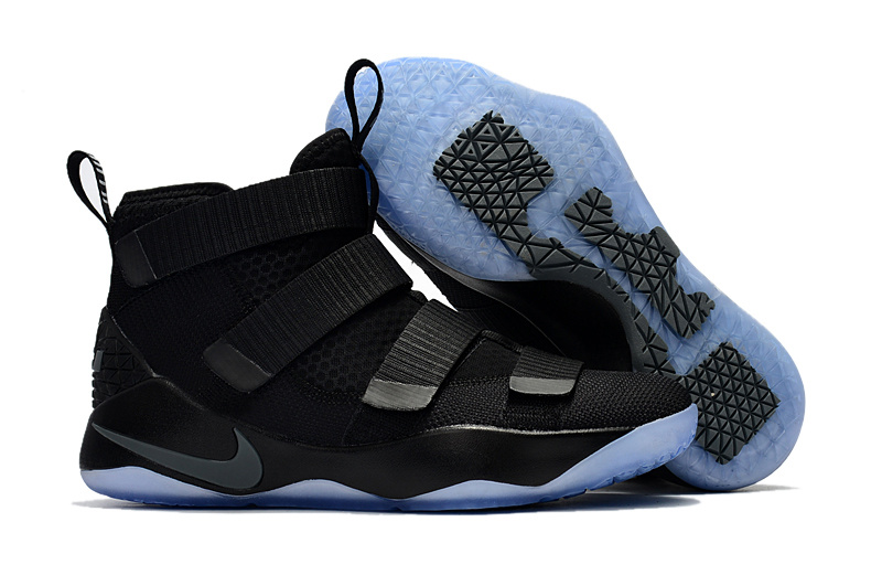 Nike LeBron Soldier 11 All Black Gamma Blue Shoes - Click Image to Close