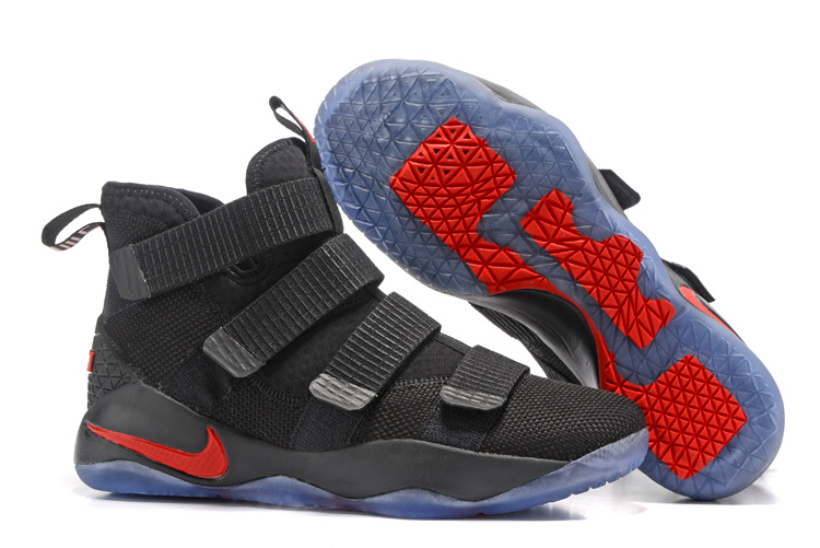 Nike LeBron Soldier 11 Black Red Ice Blue Sole Shoes