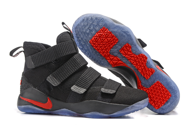 Nike LeBron Soldier 11 Black Red Ice Blue Sole Shoes - Click Image to Close