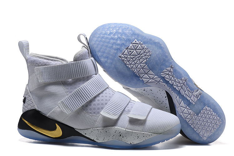 Nike LeBron Soldier 11 White Grey Gold Shoes
