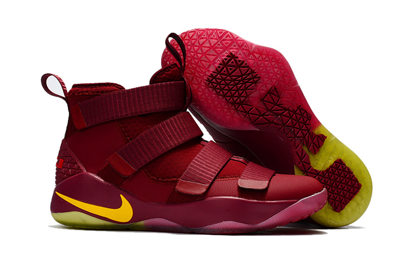 Nike LeBron Soldier 11 Wine Red Yellow Shoes