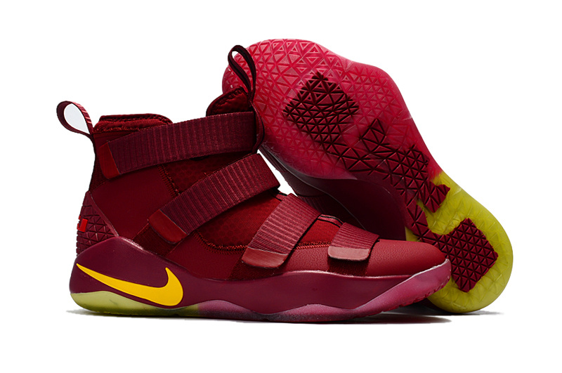 Nike LeBron Soldier 11 Wine Red Yellow Shoes - Click Image to Close