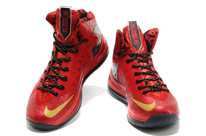 Nike Lebron James 10 Shoes Champion Red Black Basketball - Click Image to Close