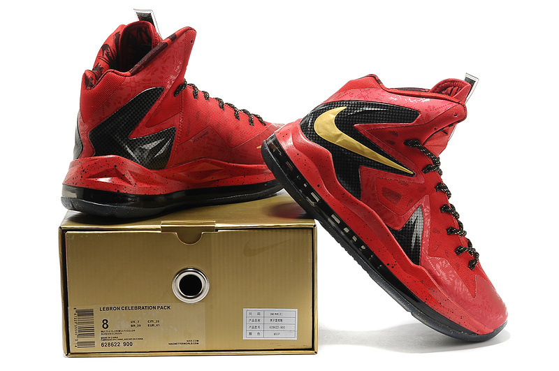 Nike Lebron James 10 Shoes Champion Red Black Basketball - Click Image to Close